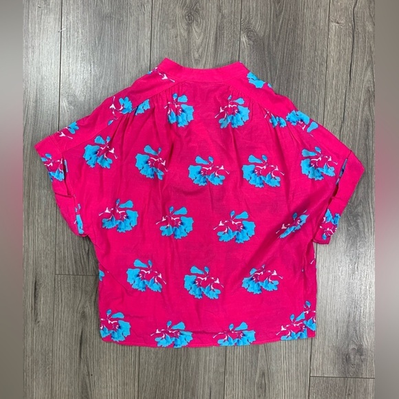 Maje Clowers Floral Button Down Short Sleeve Top Pink Blue Size 2 - Picture 8 of 10